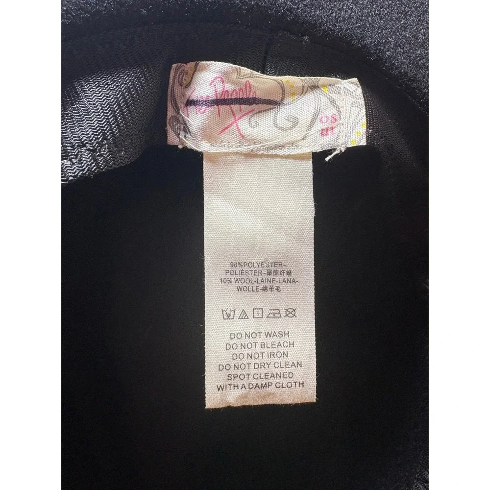 Free People Black Wide Brim Fedora Hat Woven Geometric‎ Band Wool Blend OS